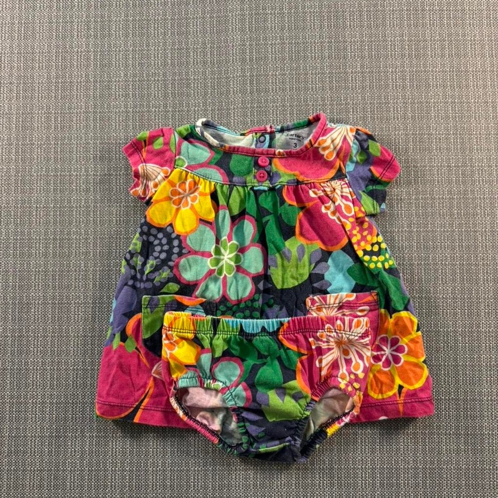 Carter's multi-coloured floral baby girl dress and diaper cover set